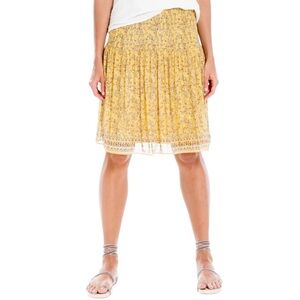 NEW‎ Max Studio Floral Pleated Mini Skirt Gold Yellow XS Boho Cottagecore Retro